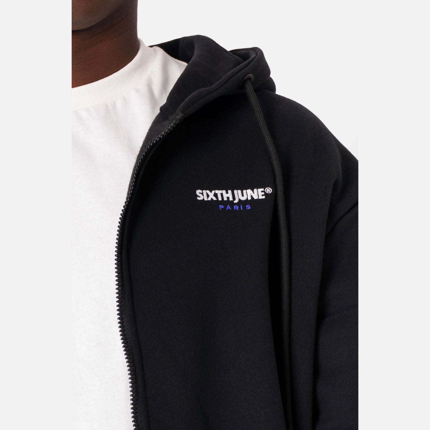 Sixth June Essentiel Bitone Zip Up Hoodie Black
