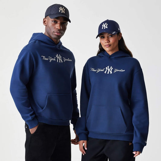 Mikina NEW ERA New York Yankees MLB Script Navy Oversized Pullover Hoodie tmavomodrá