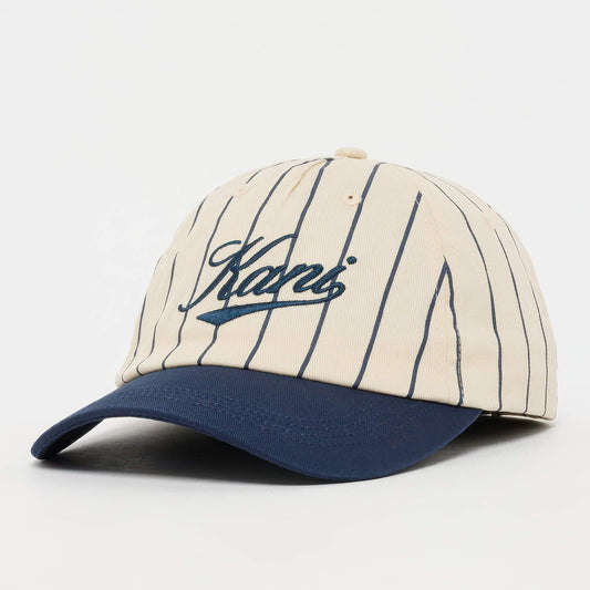 Šiltovka Karl Kani Cursive Varsity Pinstripe Baseball Cap krémová biela