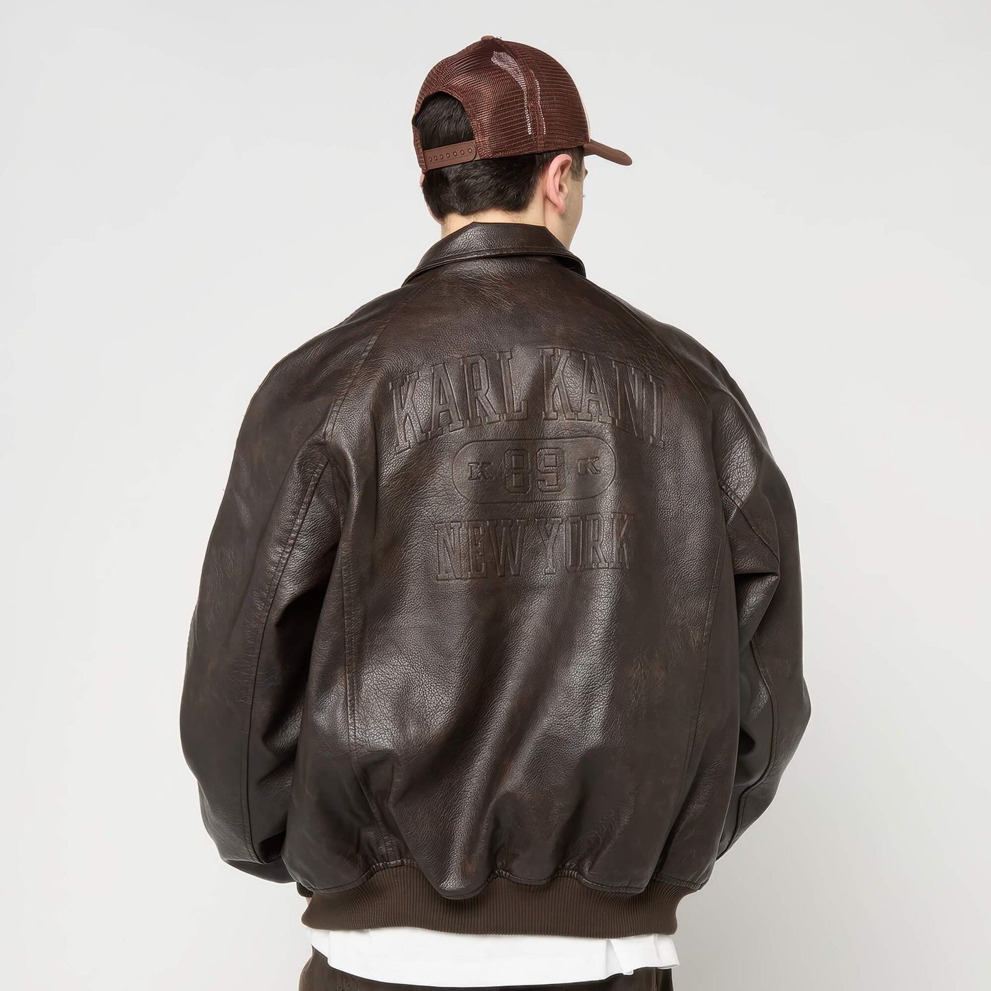 Pánska bomber bunda Karl Kani Signature Pu Leather Bomber Jacket hnedá