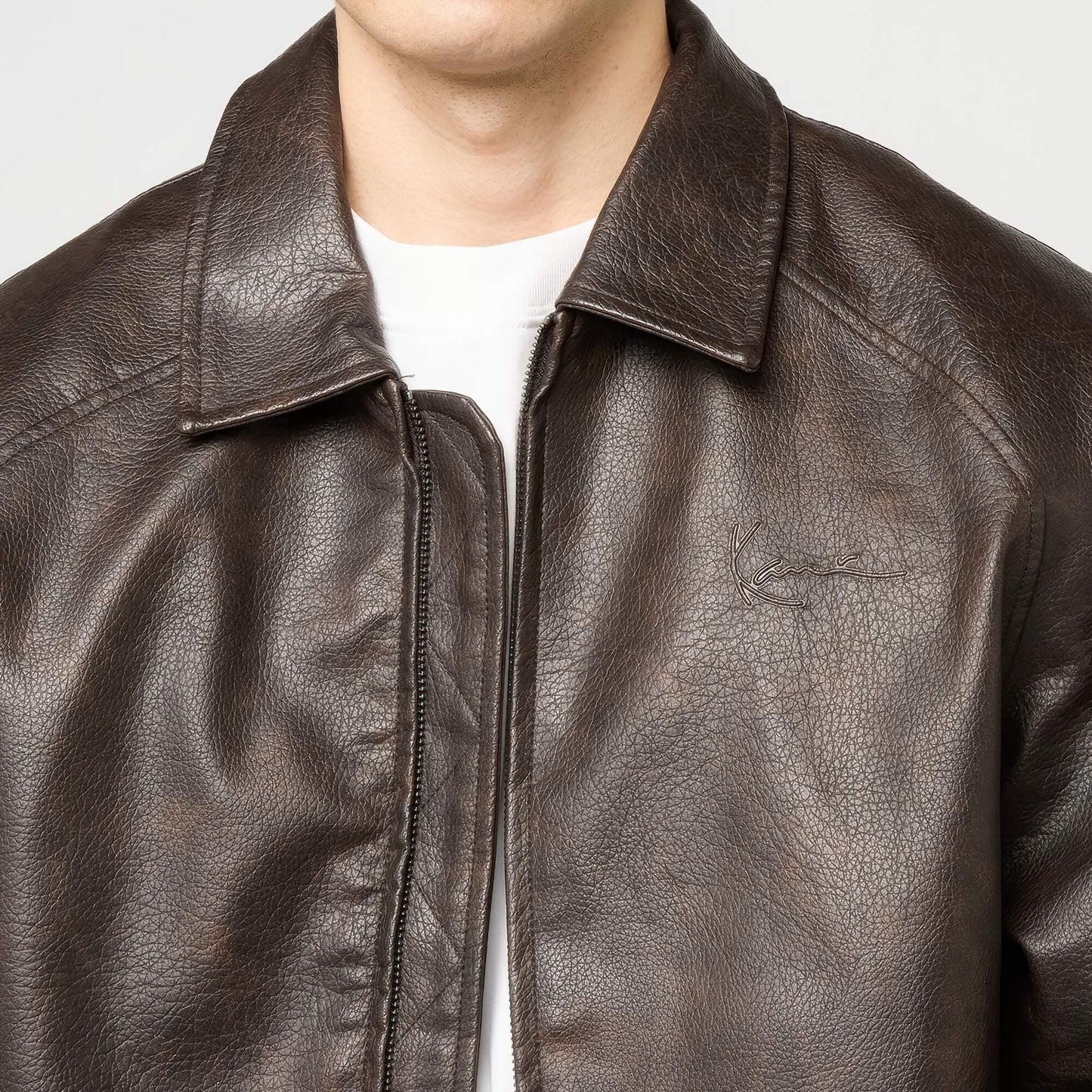 Pánska bomber bunda Karl Kani Signature Pu Leather Bomber Jacket hnedá