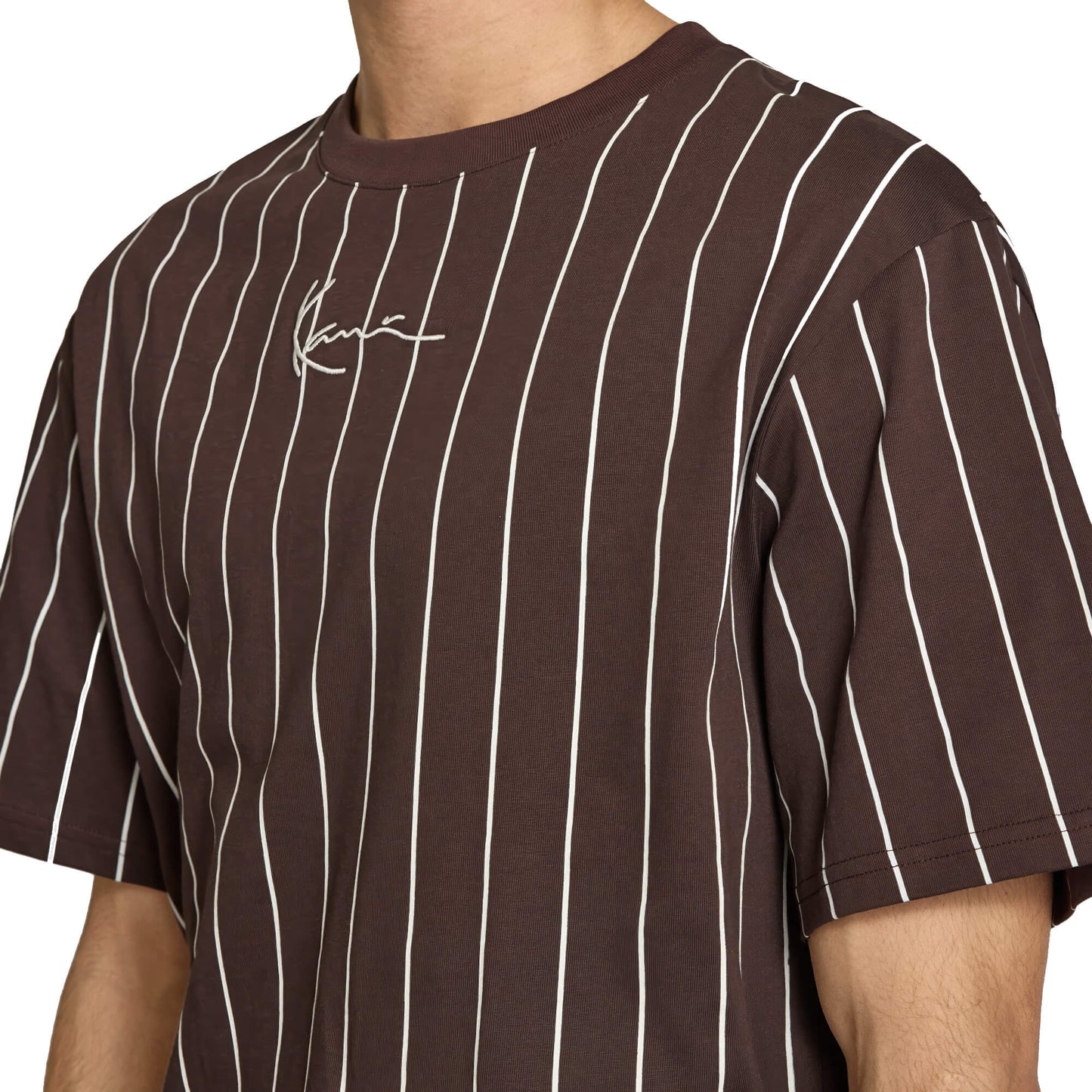 Pánske tričko Karl Kani Small Signature Essential Pinstripe Tee hnedé