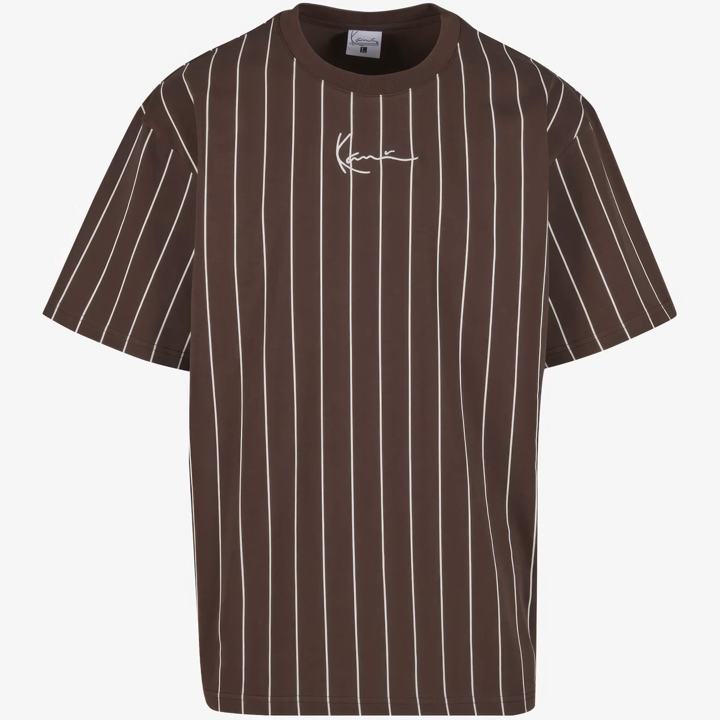 Pánske tričko Karl Kani Small Signature Essential Pinstripe Tee hnedé