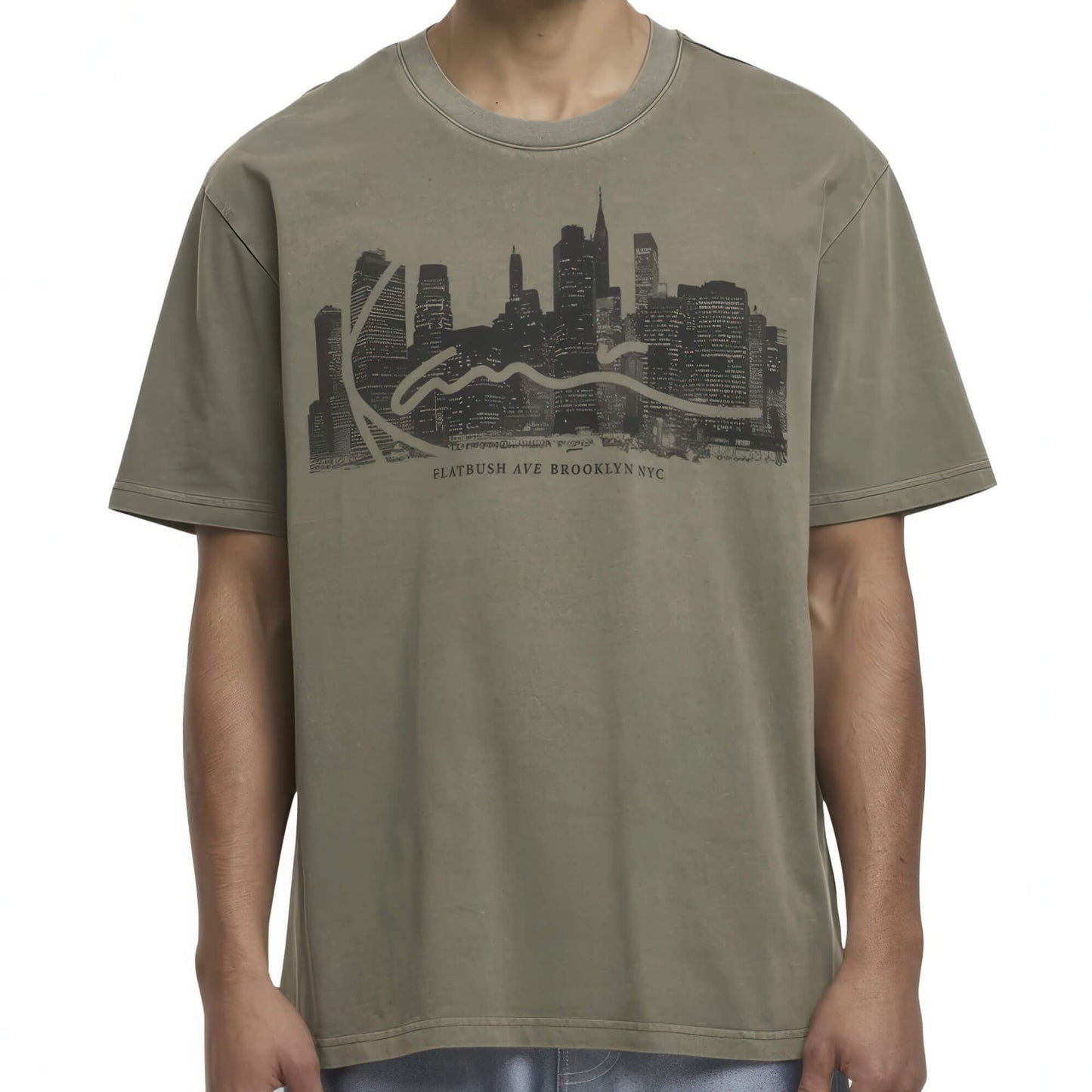 Pánske tričko Karl Kani Signature Skyline Washed Boxy T-Shirt olivovo zelené