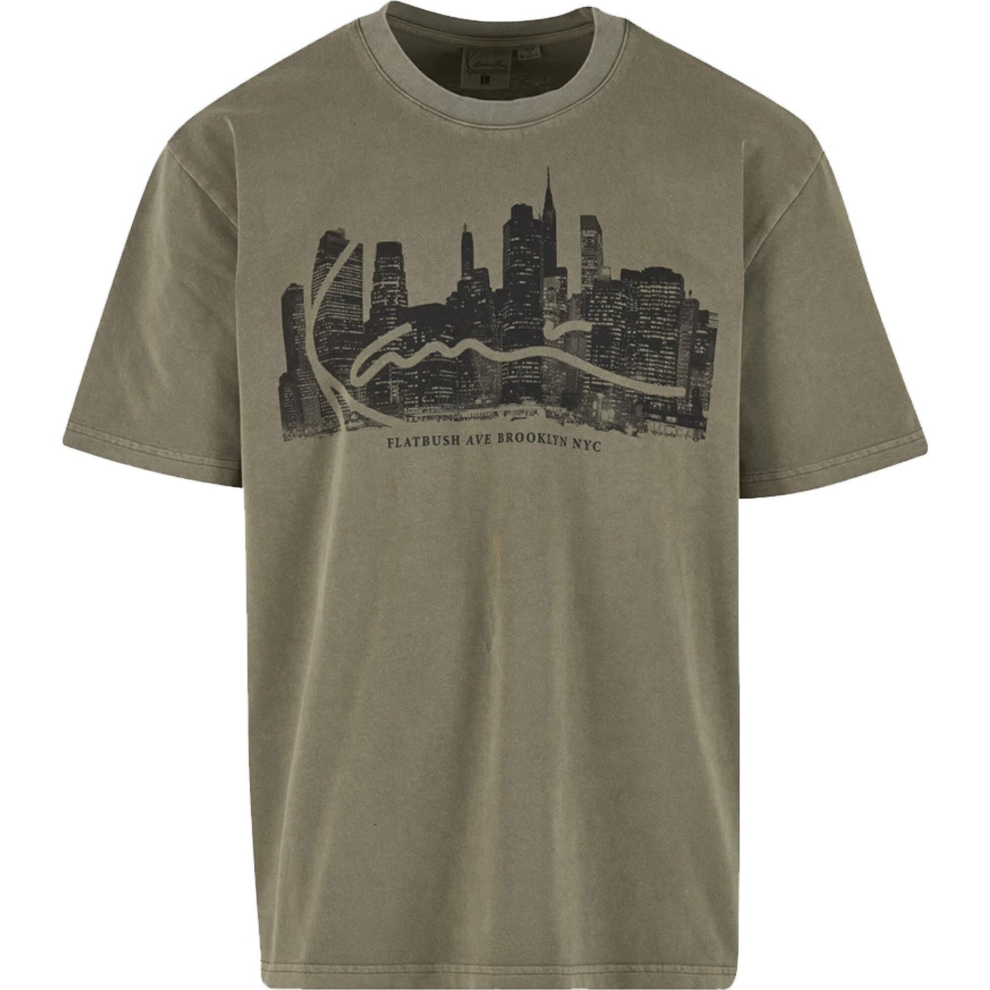 Pánske tričko Karl Kani Signature Skyline Washed Boxy T-Shirt olivovo zelené
