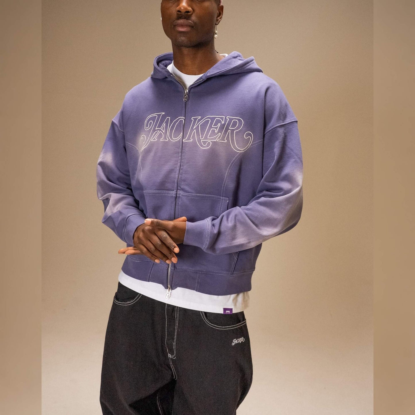Mikina Jacker Rough Garment Dyed Premium Hoodie Zip modrá