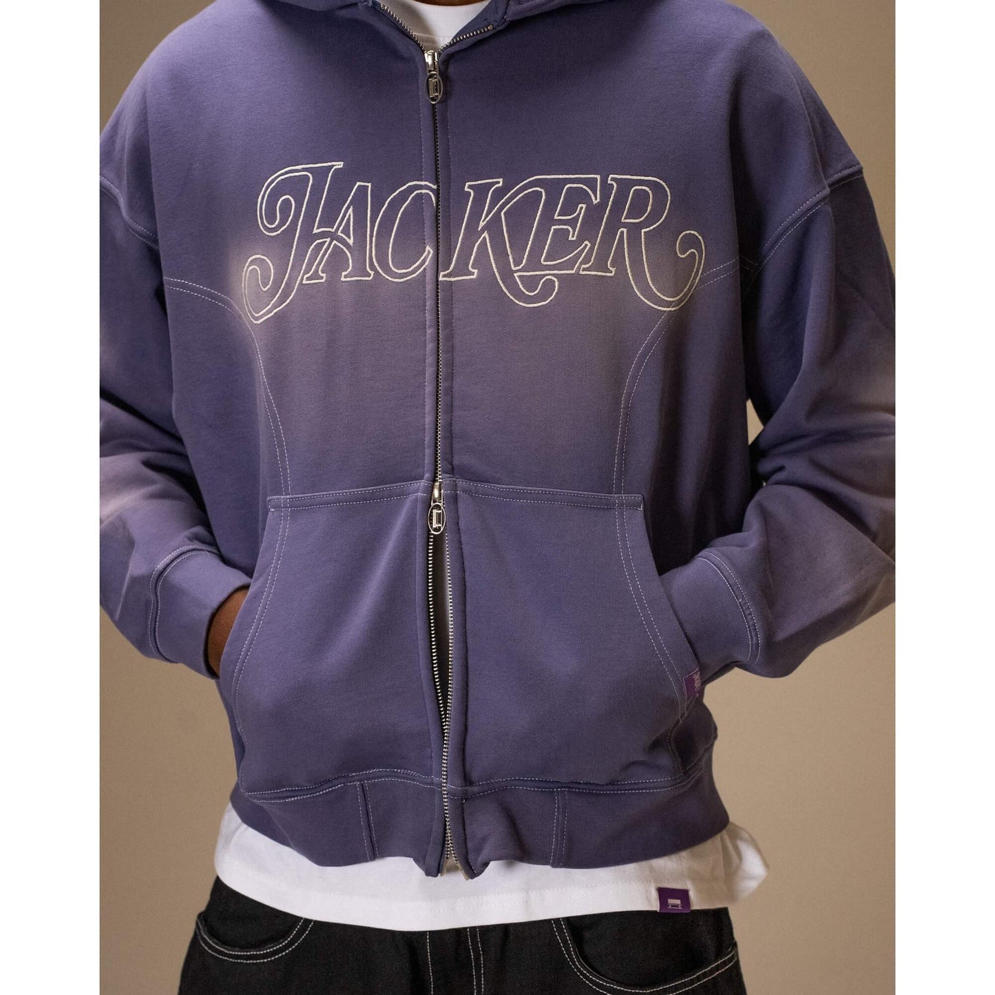 Mikina Jacker Rough Garment Dyed Premium Hoodie Zip modrá