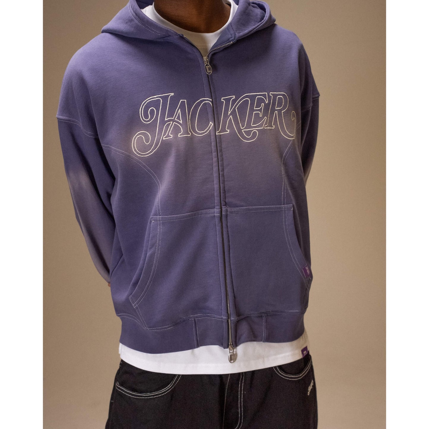 Mikina Jacker Rough Garment Dyed Premium Hoodie Zip modrá