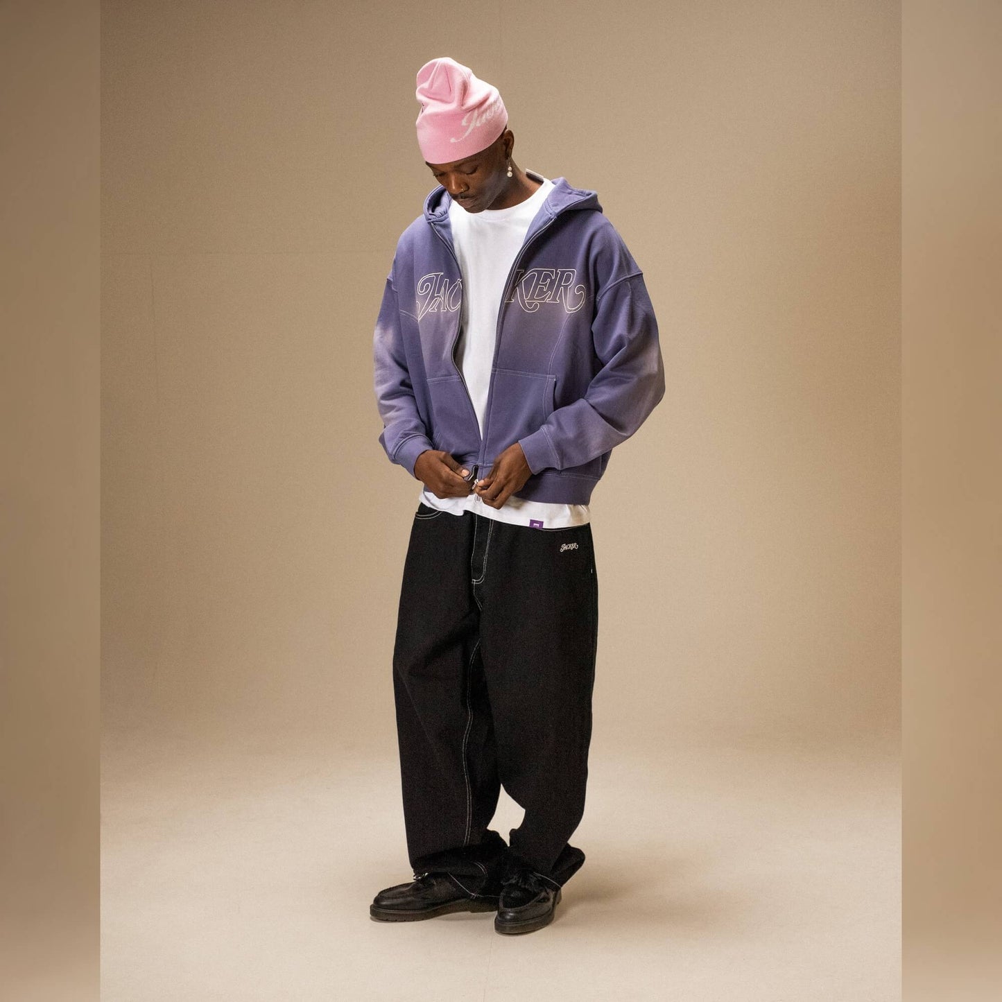 Mikina Jacker Rough Garment Dyed Premium Hoodie Zip modrá