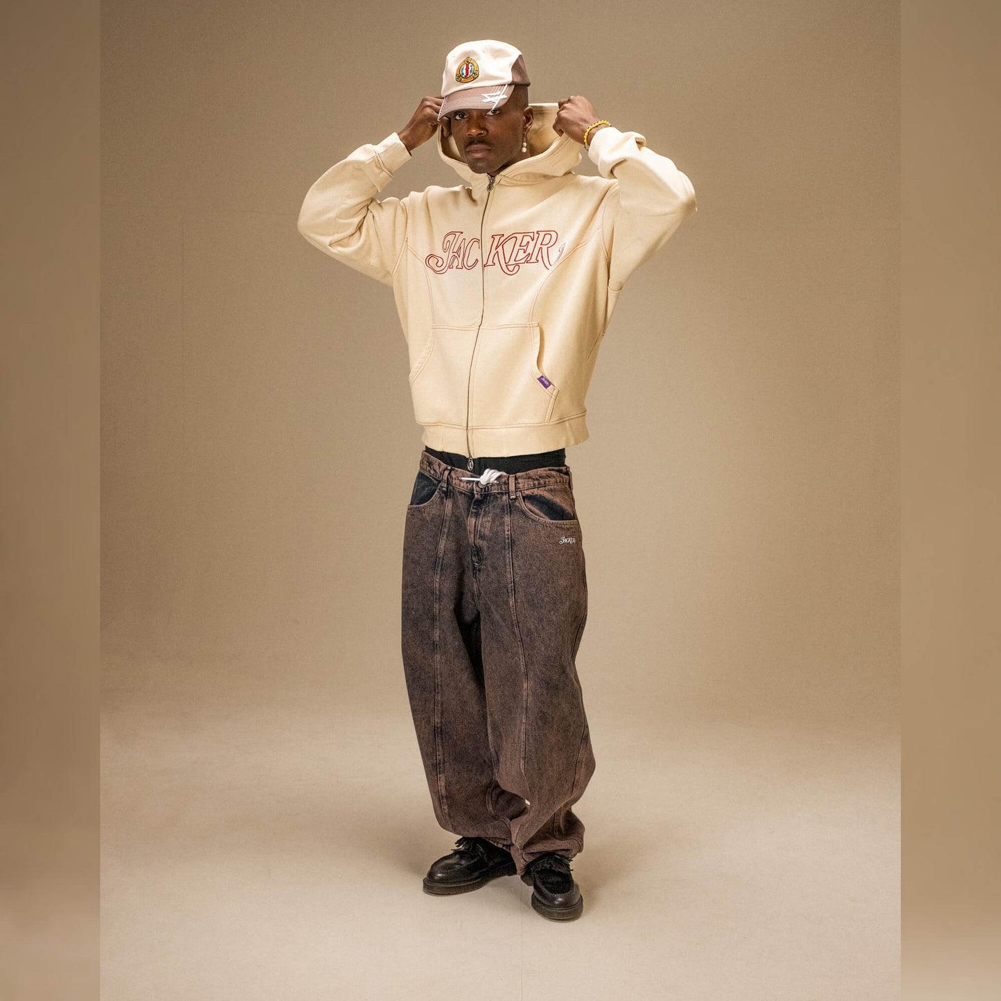 Mikina Jacker Rough Garment Dyed Premium Hoodie Zip béžová