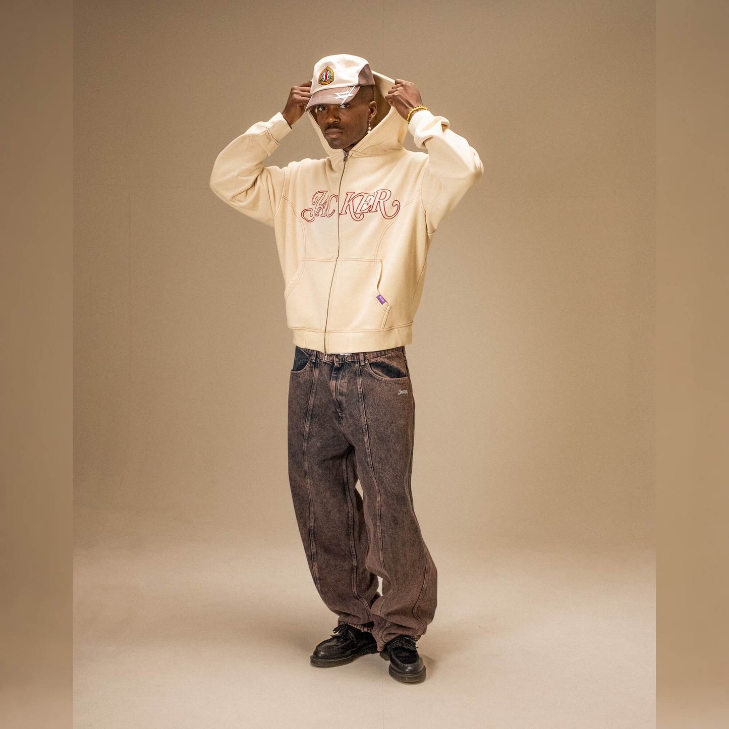 Mikina Jacker Rough Garment Dyed Premium Hoodie Zip béžová