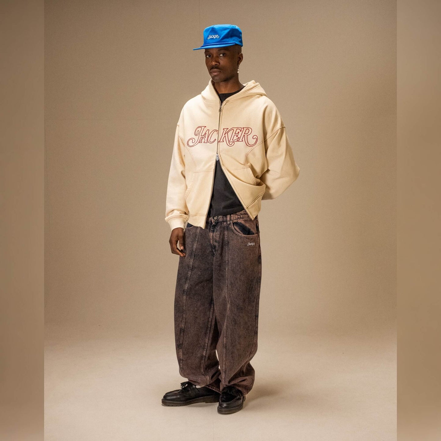 Mikina Jacker Rough Garment Dyed Premium Hoodie Zip béžová