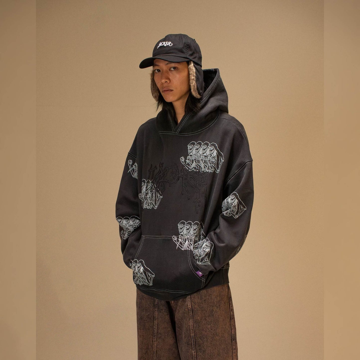 Mikina Jacker Skeleton Hoodie Garment Dyed čierna