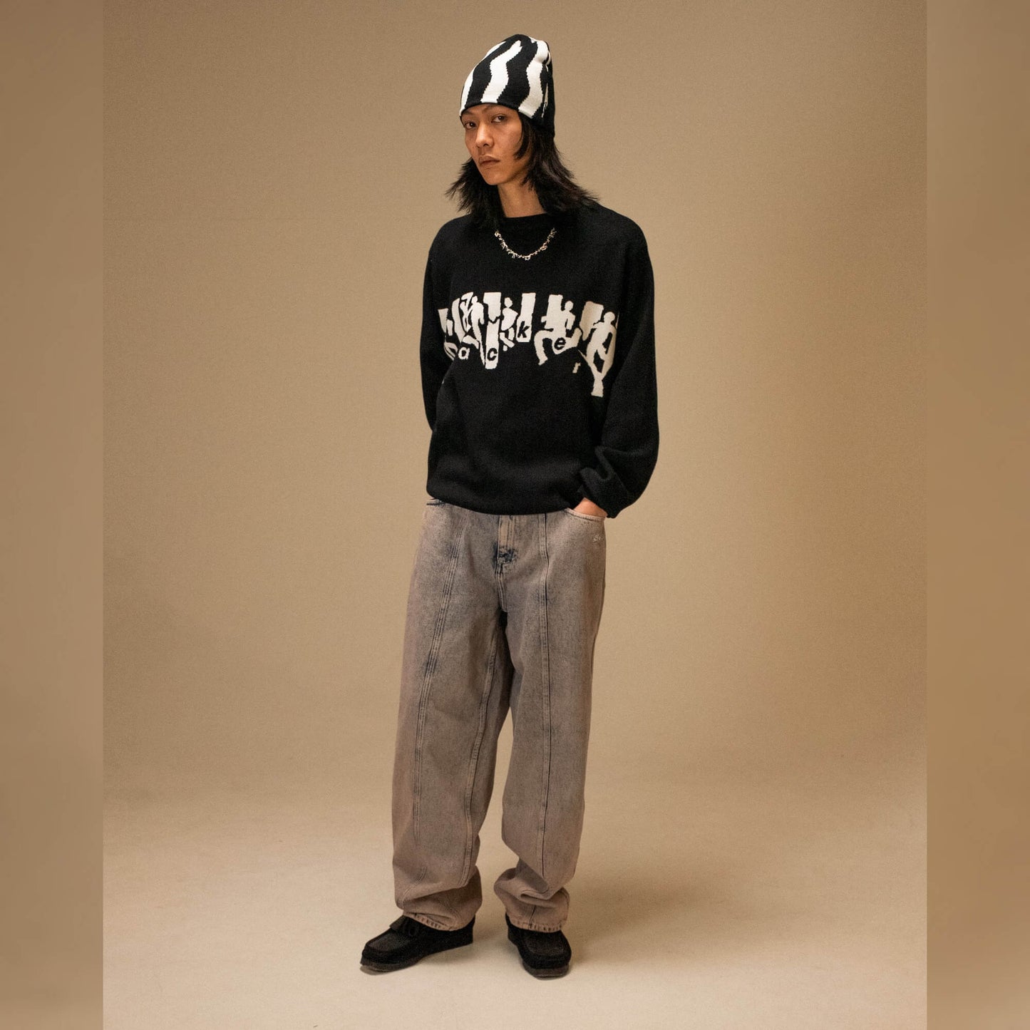 Sveter Jacker Mirror Maze Knit Crewneck čierny