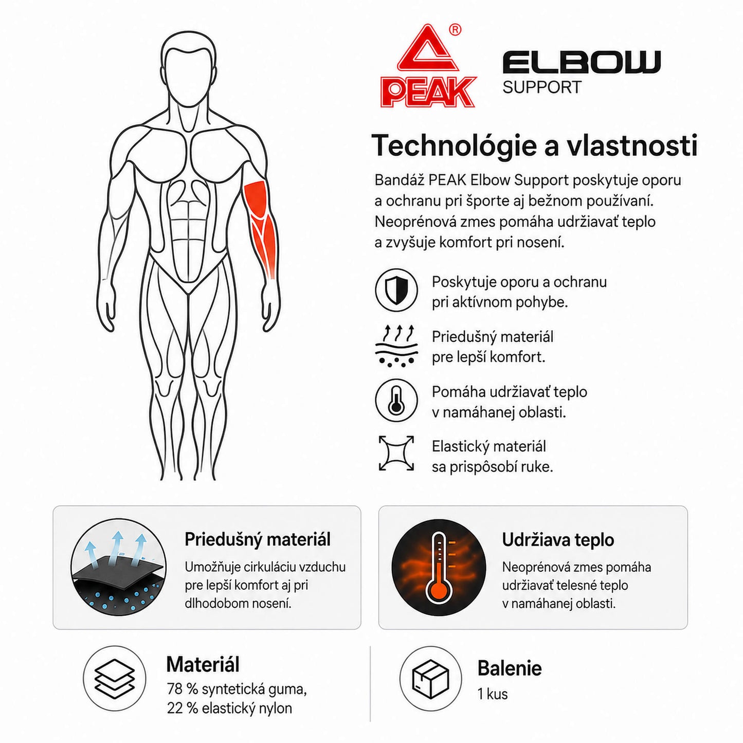 Lakťová bandáž PEAK Elbow Protector čierna