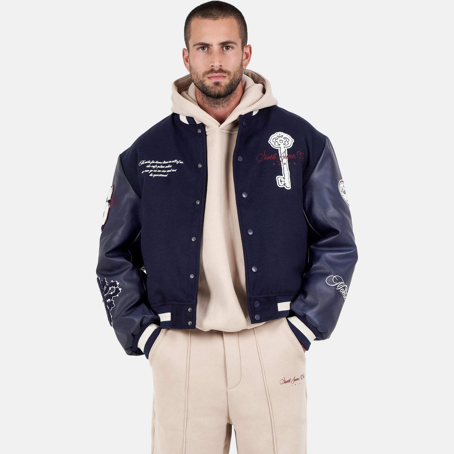 Bunda bomber Sixth June MAISON SJ Varsity Jacket tmavomodrá