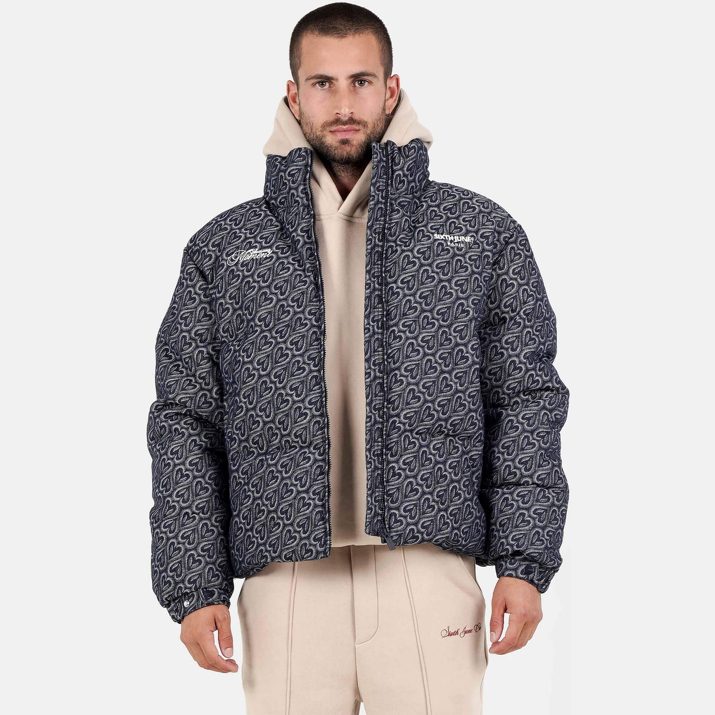 Zimná prešívaná bunda Sixth June HEART All Over Denim Puffer tmavomodrá