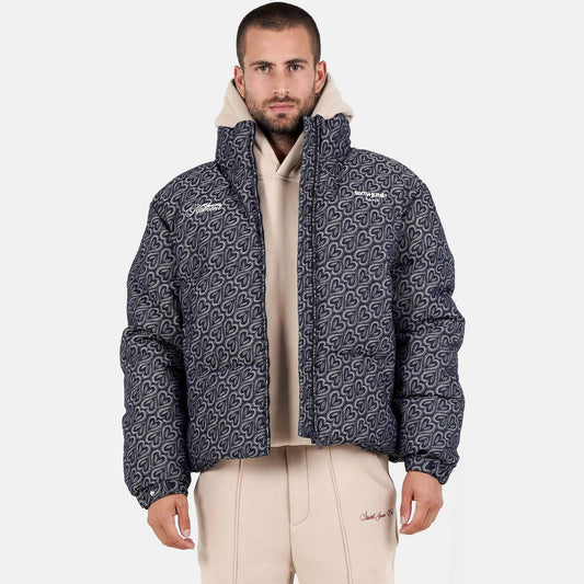 Zimná prešívaná bunda Sixth June HEART All Over Denim Puffer tmavomodrá