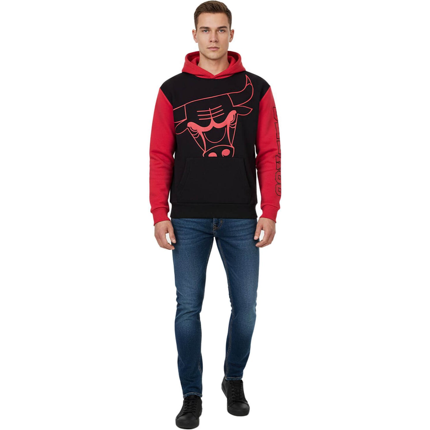 Pánska mikina s kapucňou Hollister x NBA Chicago Bulls Logo čierno-červená
