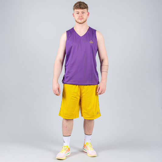 Obojstranná basketbalová súprava (dres + trenírky) PEAK Basketball MATCH REVERSIBLE SET Žlto-fialová