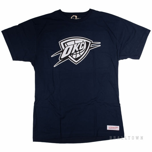 Mitchell & Ness Black And White Logo Traditional Tee Okc Thunder Navy