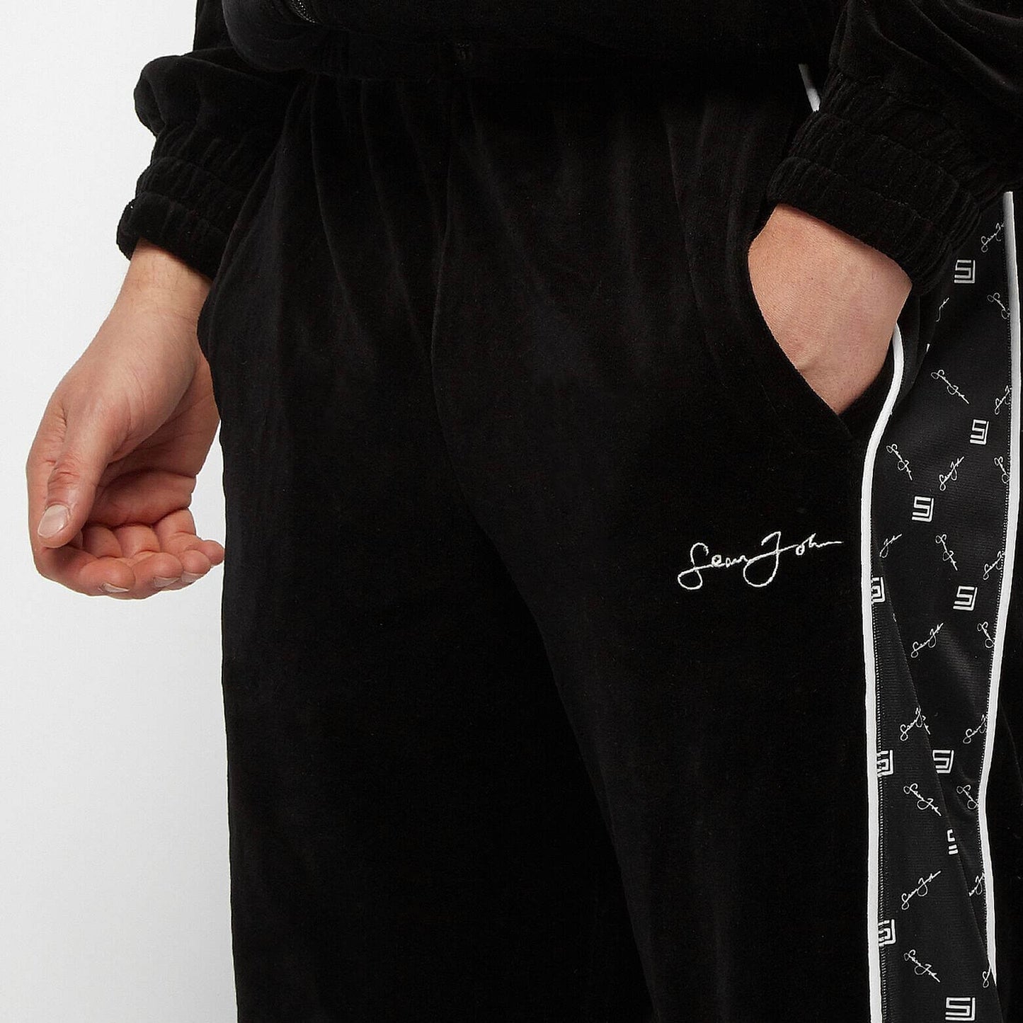 Sean John Icon AOP Velours Track Pants black/ white black