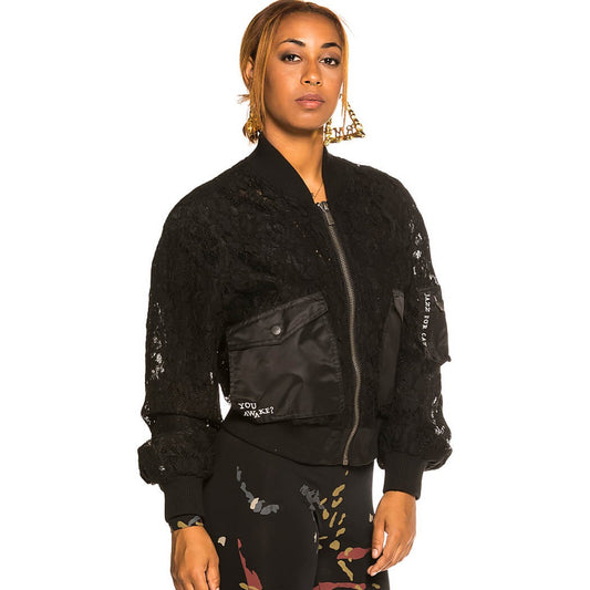 Grimey Jazz Thing Girl Lace Bomber Jacket Black