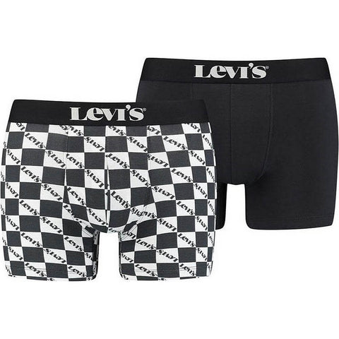 Levis Men Logo Checkerboard Boxer Brief 2P Black Combo