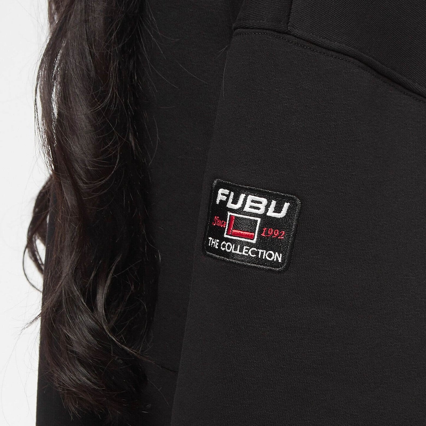 FUBU Script Oversize Rhinestone Hooded Sweatshirt black