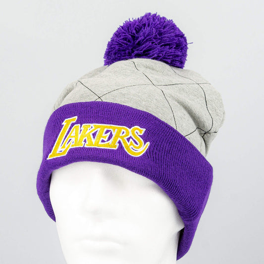 Zimná čiapka s brmbolcom Mitchell & Ness NBA Quilted Pom Beanie HWC LOS ANGELES LAKERS šedá/fialová