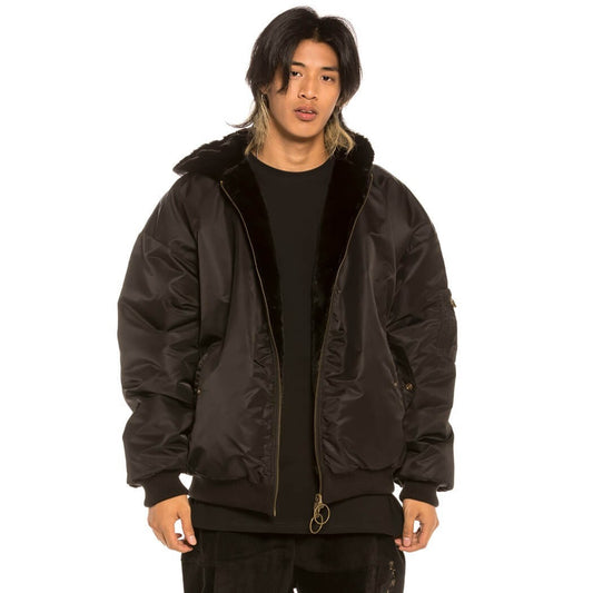 Grimey Wear Aged Rum Reversible Fur Bomber Jacket Black