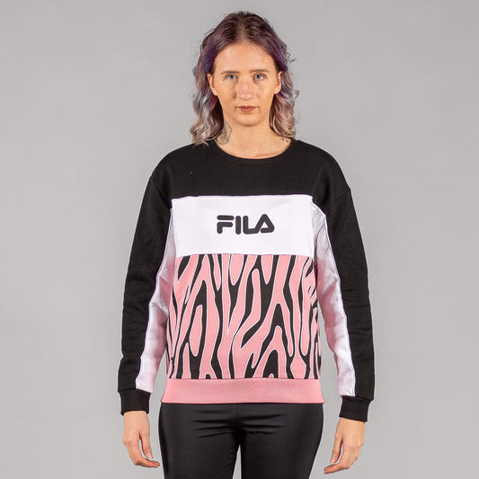 Fila EMERIN blocked crew sweat black-peony allover-bright white