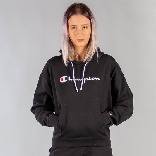 Dámska mikina s kapucňou Champion Logo Hooded Sweatshirt Custom Fit čierna