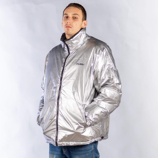 Obojstranná zimná bunda FUBU Corporate Reversible Puffer Jacket strieborná/čierna