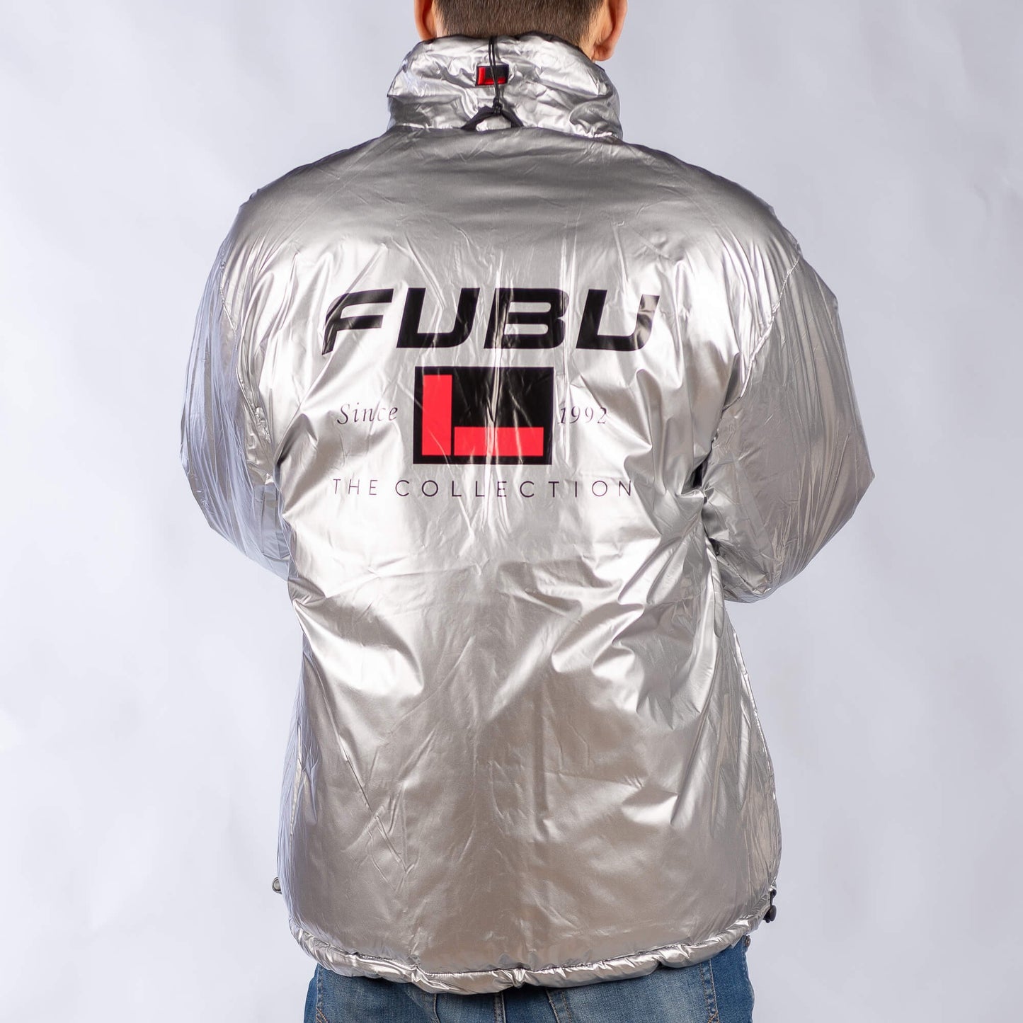 FUBU Corporate Reversible Puffer Jacket silver/black