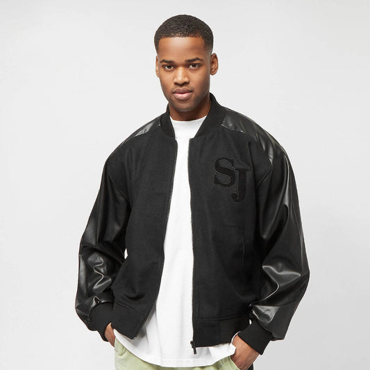 Vlnená bunda bomber Sean John Monogram Logo Fake Wool College Jacket black čierna