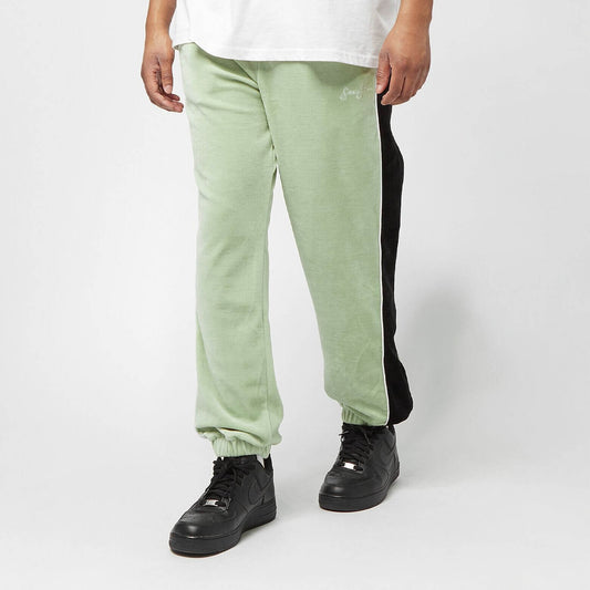 Sean John Script Logo Colorblock Velvet Trackpants light green/black/white