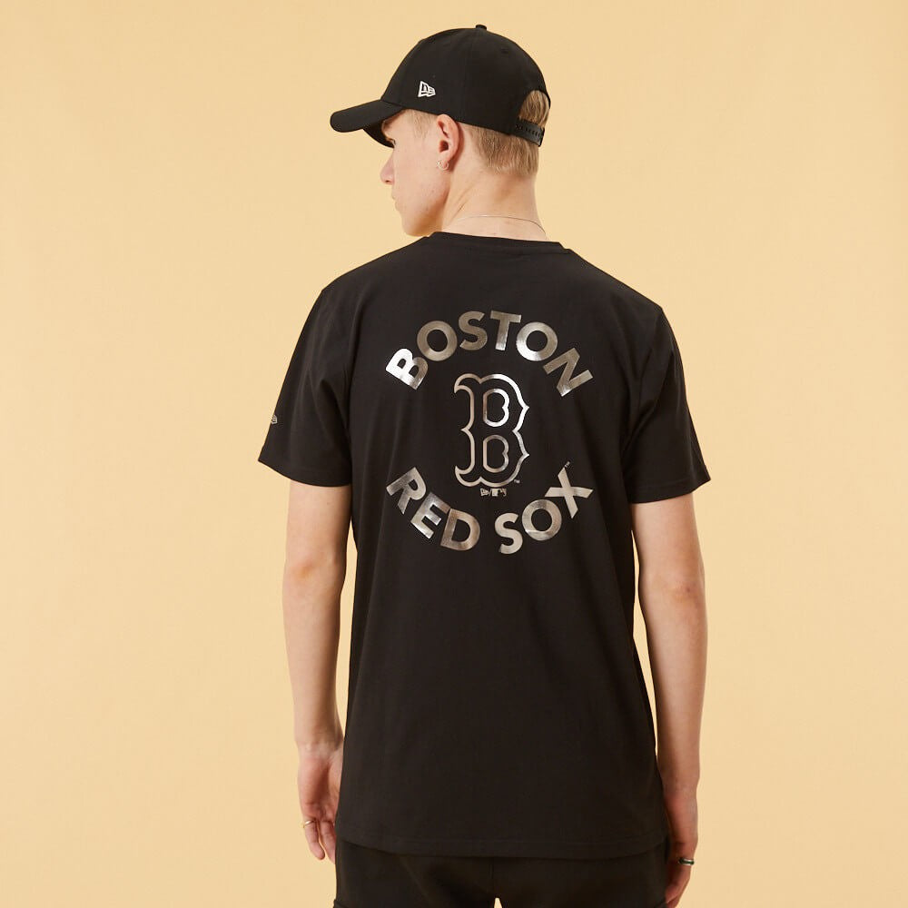 NEW ERA tričko MLB Team logo metallic print tee BOSRED BOSTON RED SOX Black