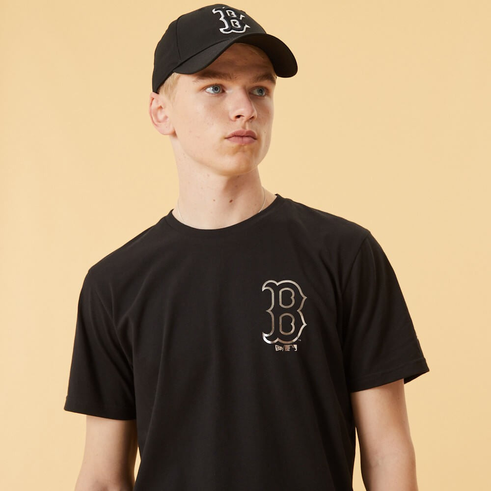 NEW ERA tričko MLB Team logo metallic print tee BOSRED BOSTON RED SOX Black