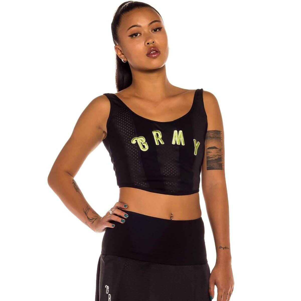 GRMY GRIMEY WEAR JUNGLE PUNCH GIRL MESH TANK TOP BLACK