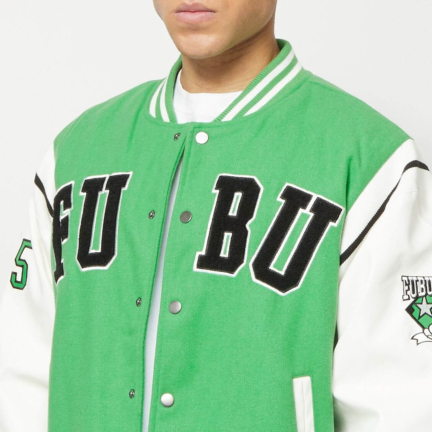 FUBU College Fake Leather Jacket green/white/black