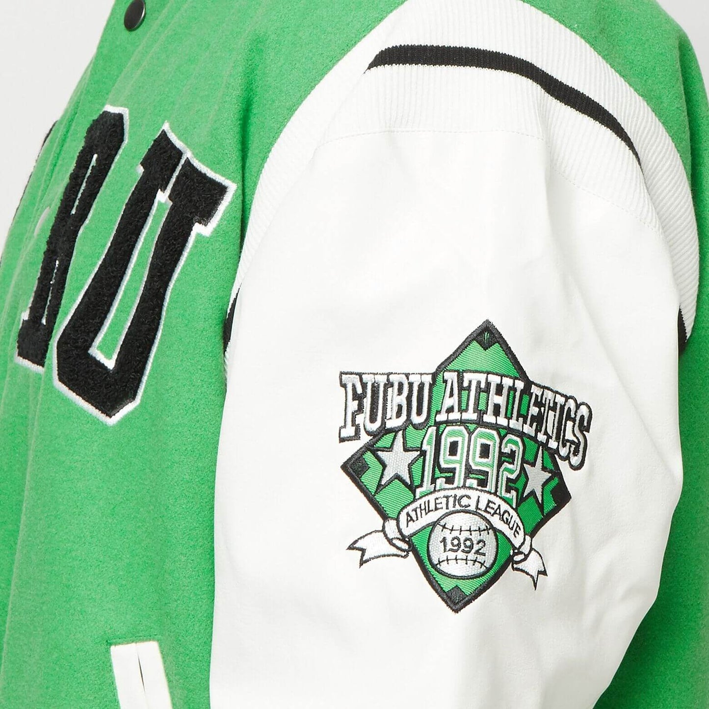 Kožená bunda FUBU College Fake Leather Jacket zelená/biela
