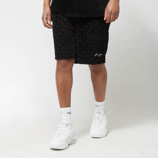 Sean John Monogram Logo Devoré Velours Shorts black