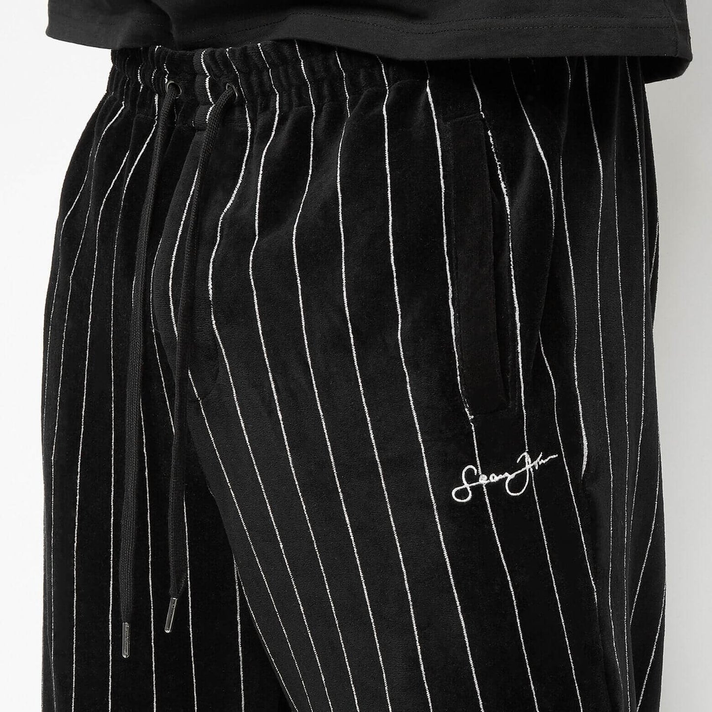 Sean John Script Logo Pinstripe Velours Trackpants black/white