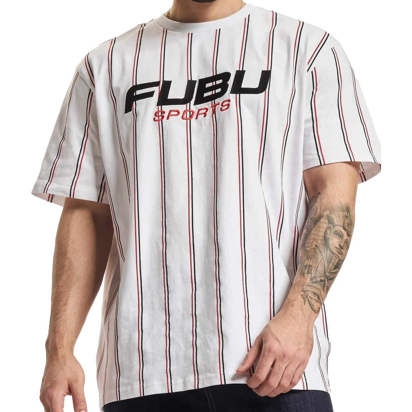 FUBU Corporate Sprts Pinstripe Tee white/black/red white