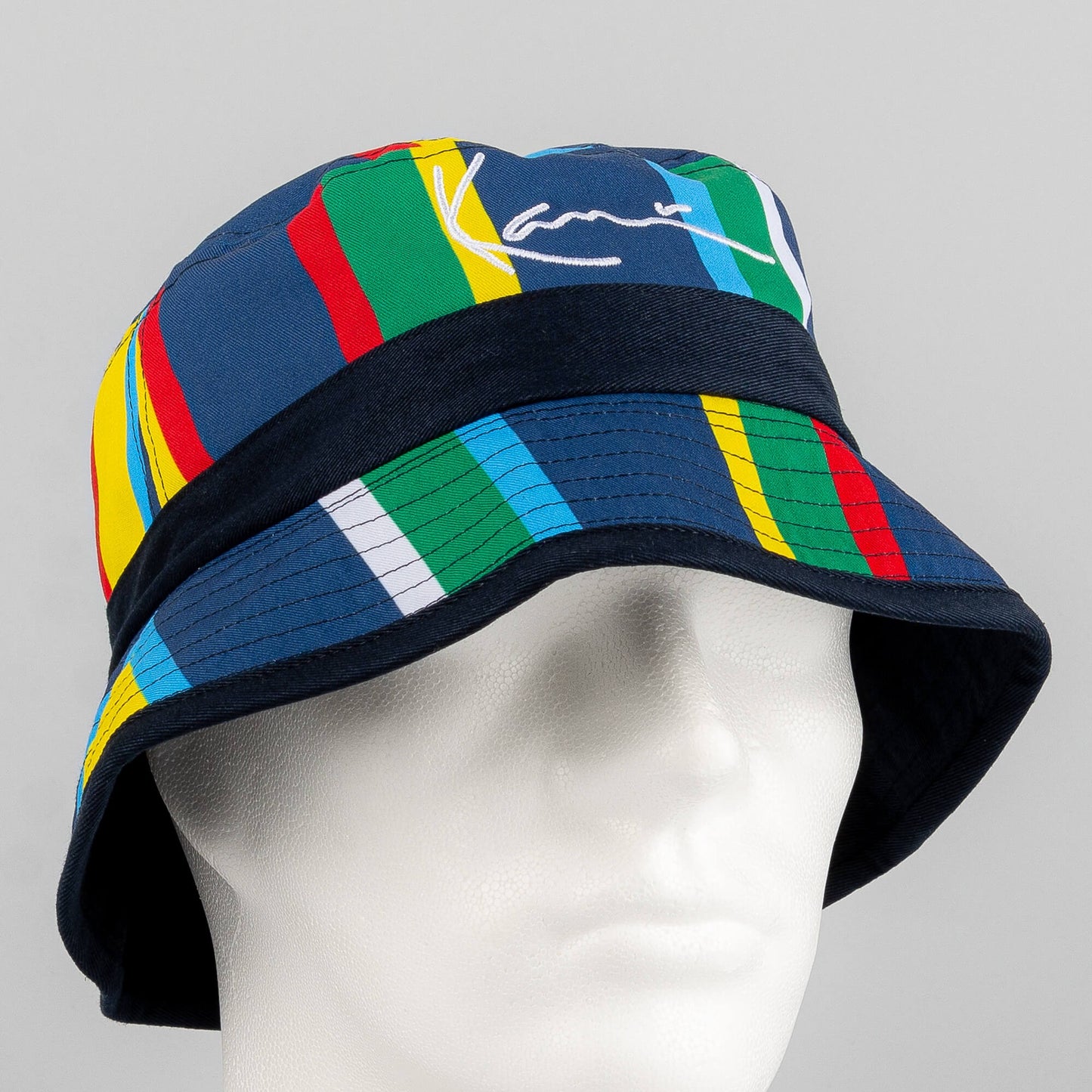 Karl Kani KK Signature Reversible Stripe Bucket Hat navy/red/yellow