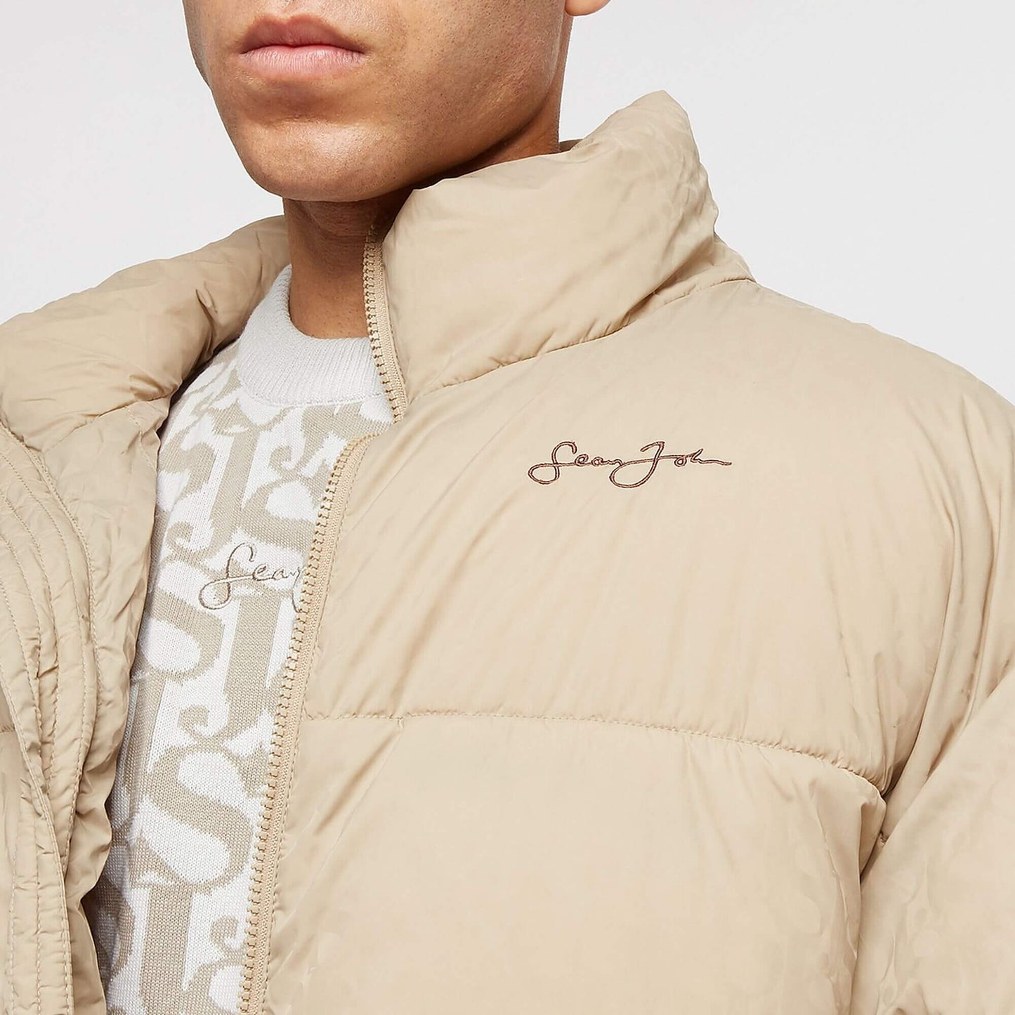 Sean John Monogram Logo UV Sensitive Puffer Jacket
 beige/brown