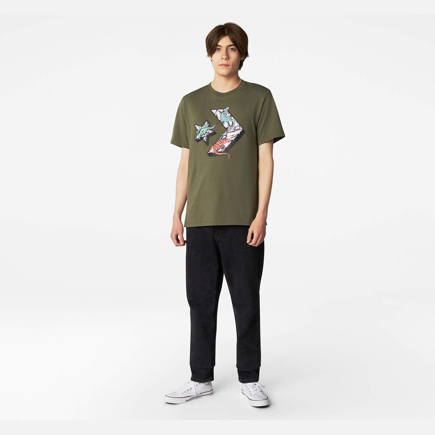 Converse Star Chevron Exotic Lizard Graphic T-Shirt Olive