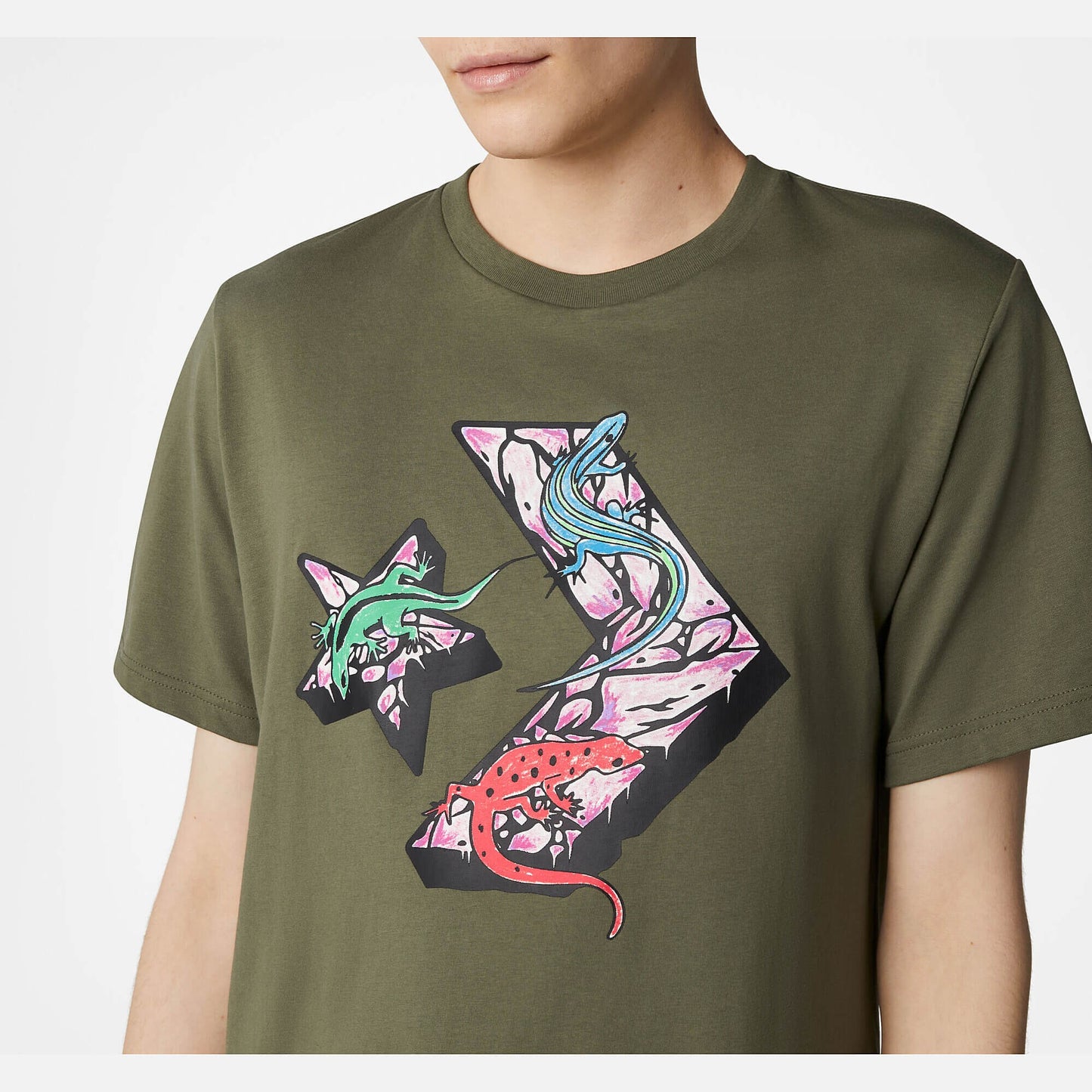 Converse Star Chevron Exotic Lizard Graphic T-Shirt Olive