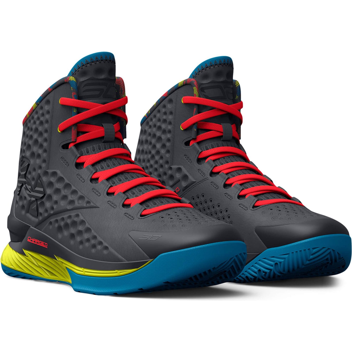 Under Armour Grade School Curry One Printed Basketball Shoes Pitch Gray / Yellow Ray